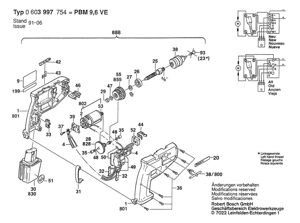 Bosch PBM 9.6 V / 0603997754 / B 9.6 Volt Spare Parts