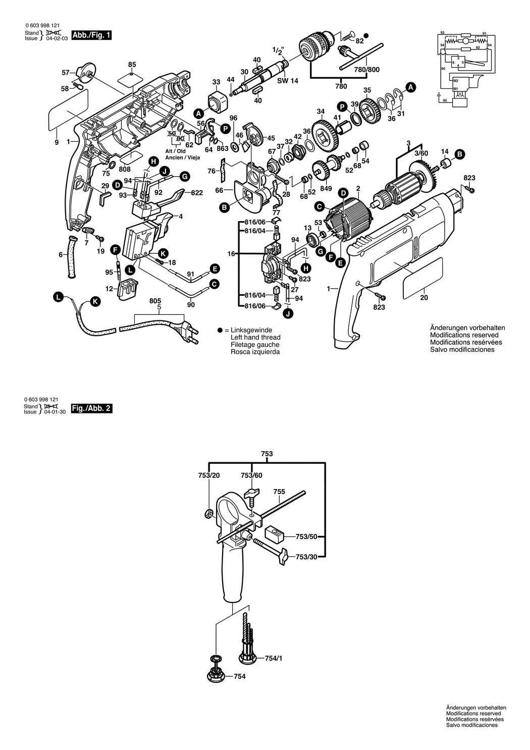 Bosch CSB 6-20 RE / 0603998121 / EU 230 Volt Spare Parts