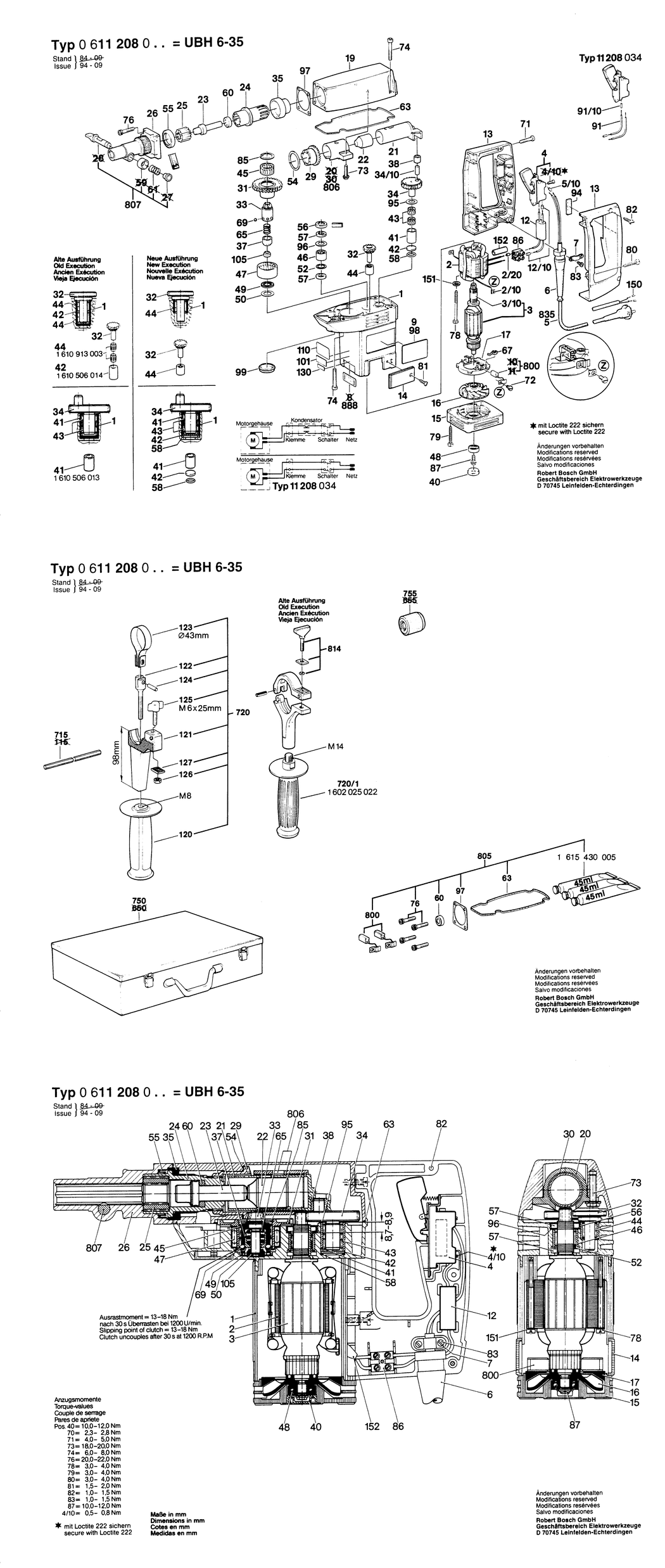 Bosch UBH 6-35 / 0611208001 / EU 110 Volt Spare Parts