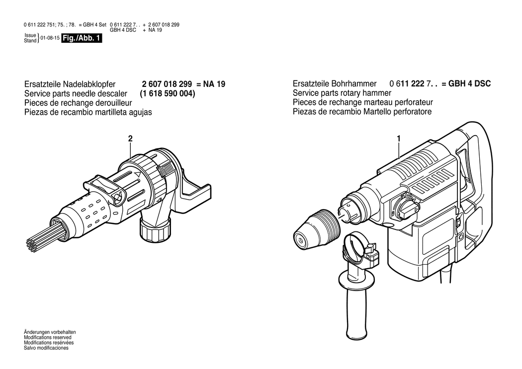 Bosch GBH 4 DSC / 0611222752 / CH 230 Volt Spare Parts
