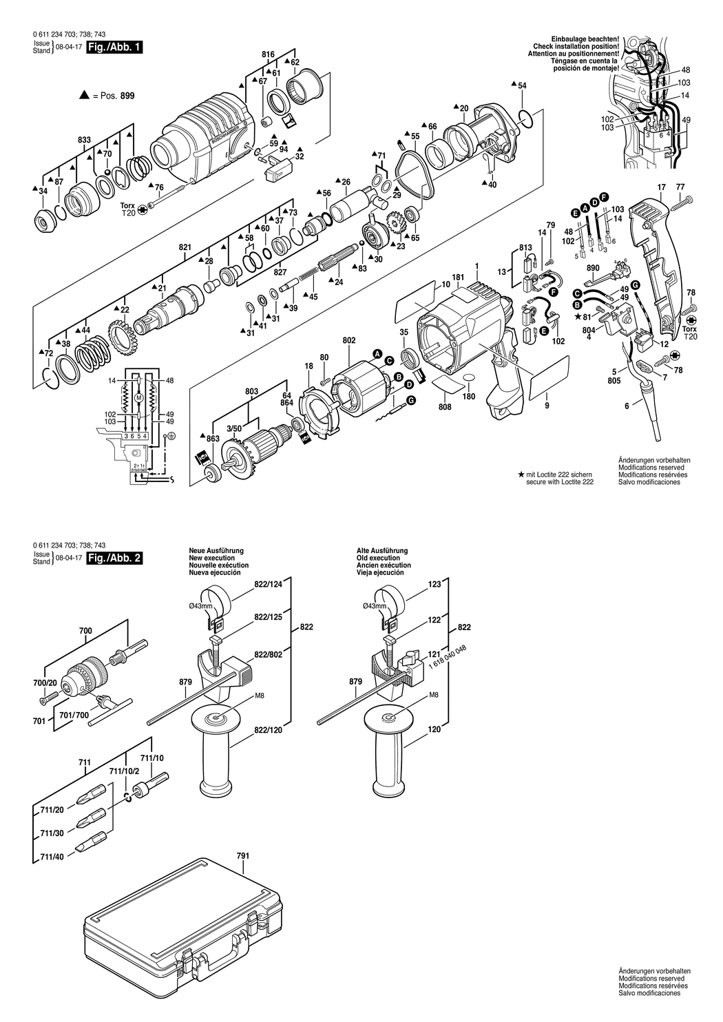 Bosch GBH 2-20 SRE / 0611234741 / GB 110 Volt Spare Parts