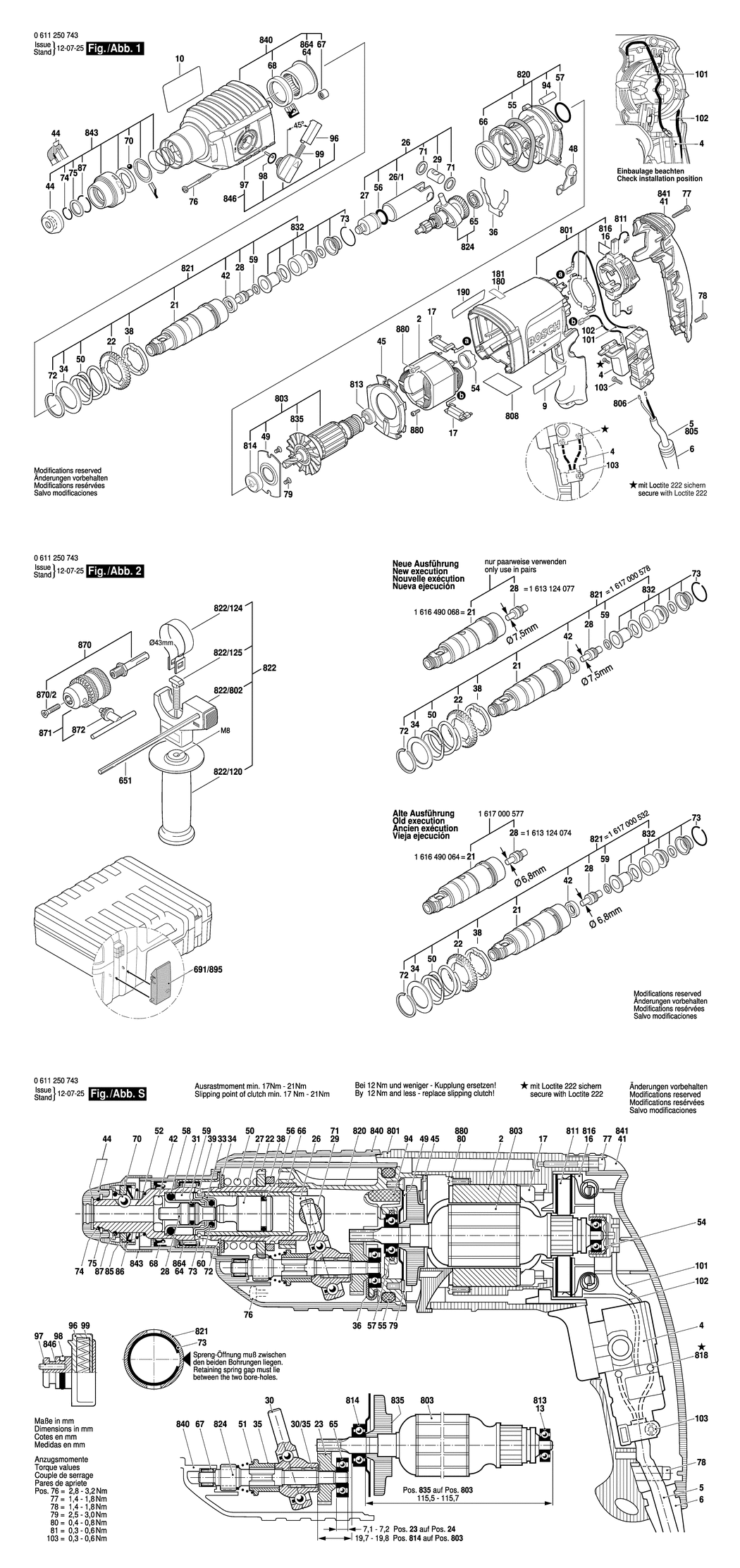 Bosch GBH 2-22 RE / 061125079A / --- Spare Parts