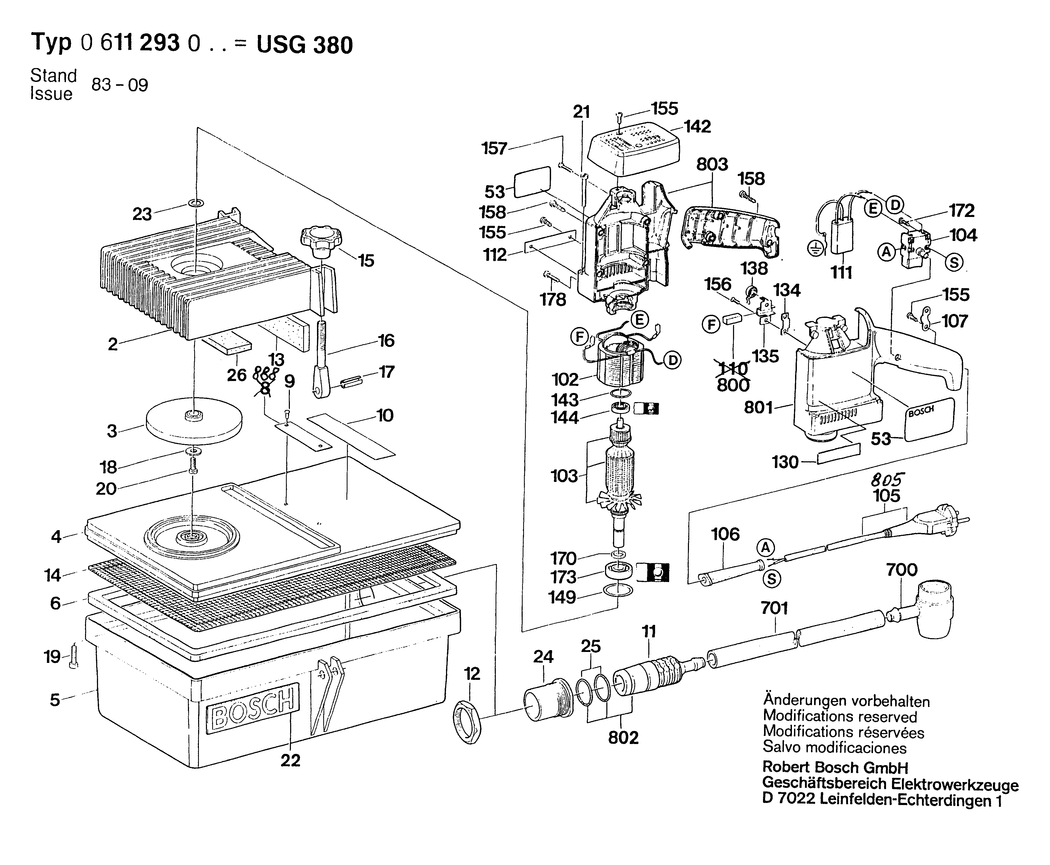 Bosch USG 380 / 0611293041 / GB 120 Volt Spare Parts