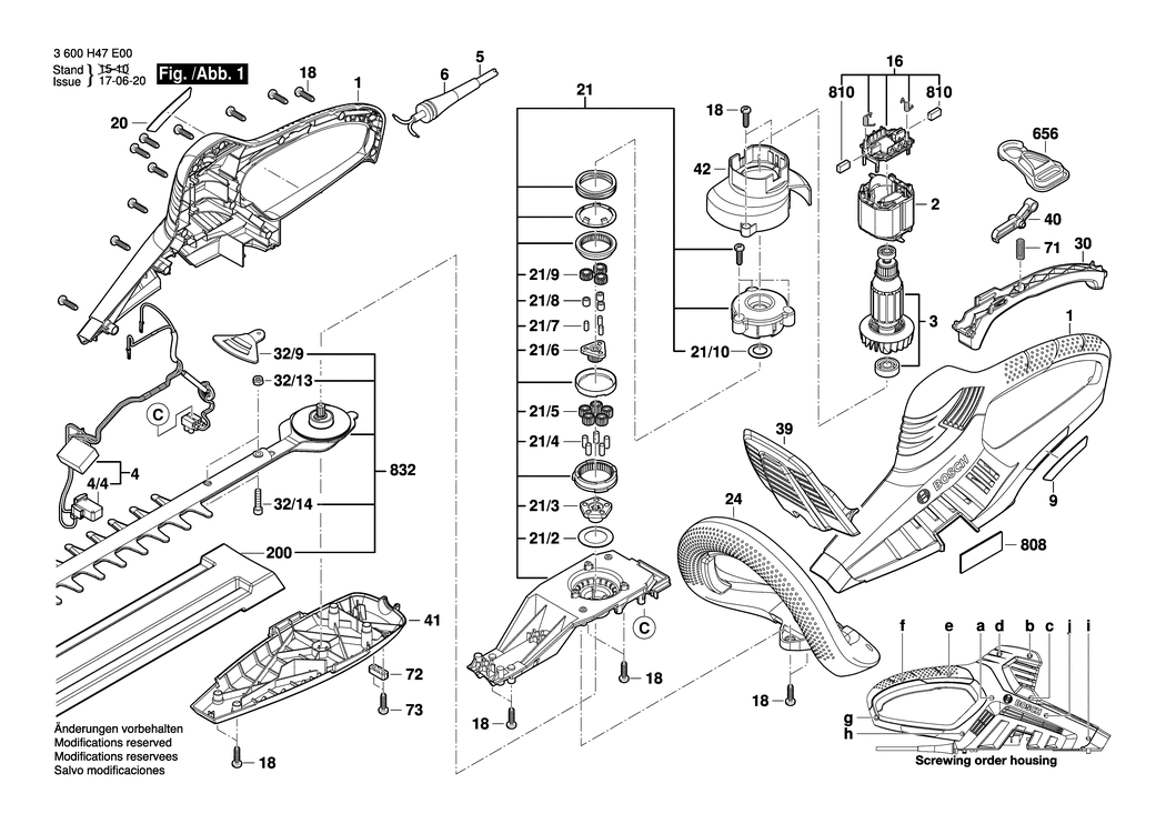 Bosch AHS 45-26 / 3600H47E30 / CH 230 Volt Spare Parts