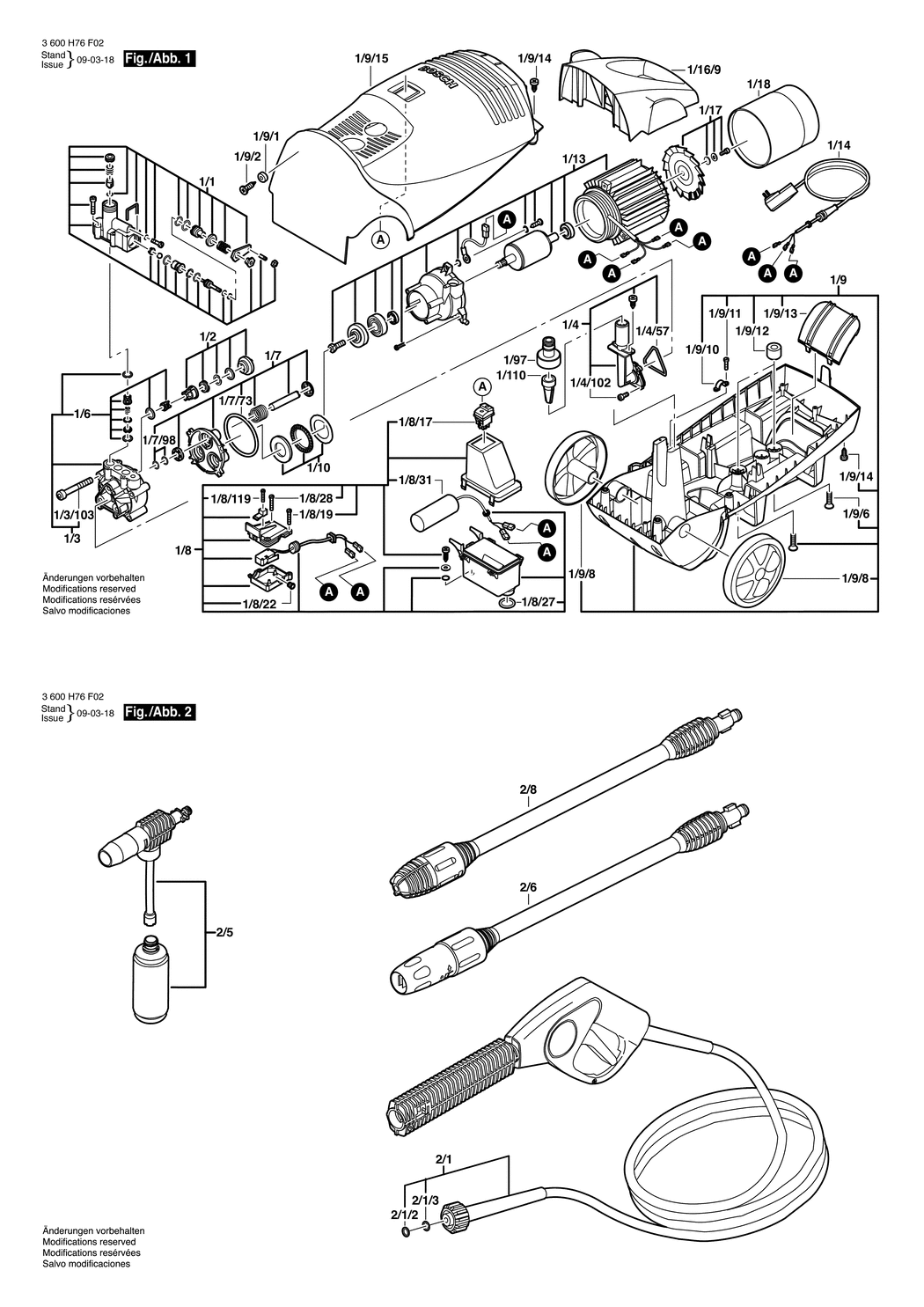 Bosch AQUATAK 1200 PLUS / 3600H76F32 / CH 230 Volt Spare Parts