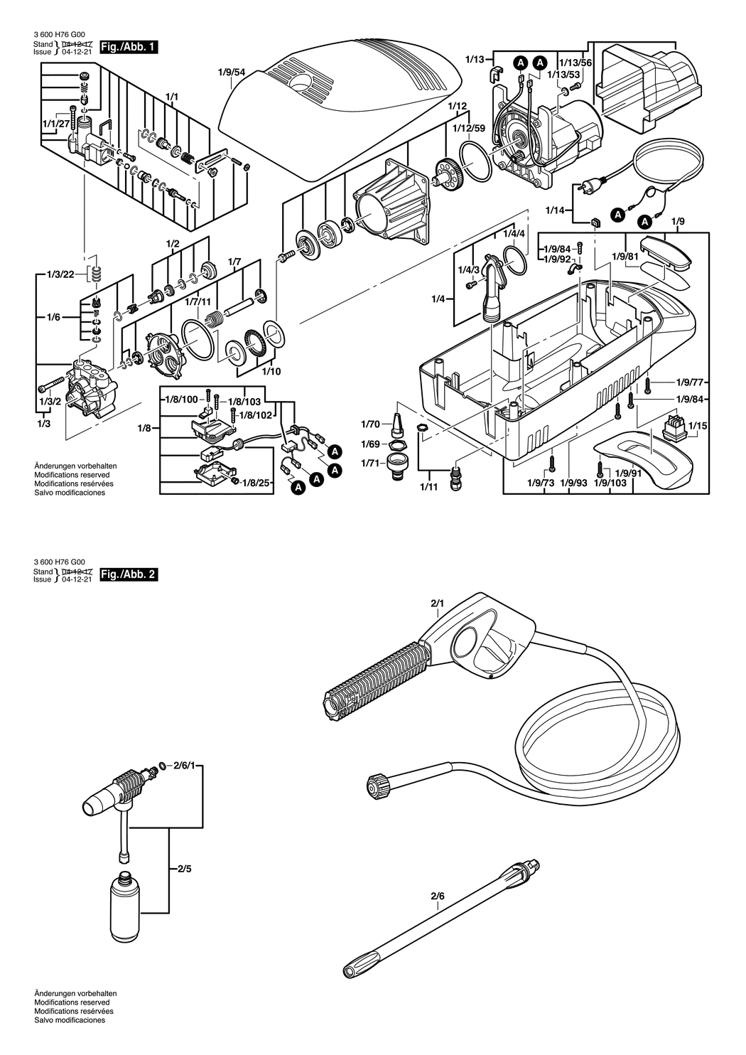 Bosch AQUATAK 10 / 3600H76G70 / GB 230 Volt Spare Parts