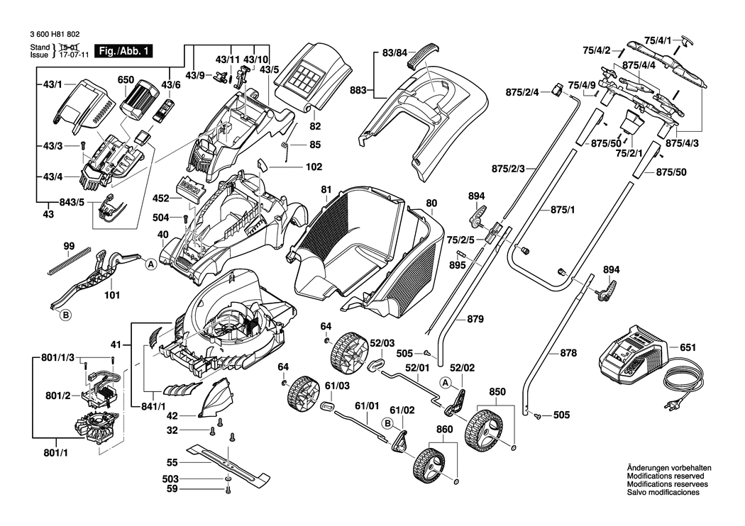 Bosch ROTAK 43 LI Ultra / 3600H81802 / --- 36 Volt Spare Parts