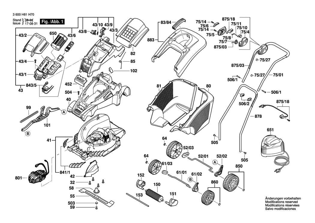 Bosch ROTAK 43 LI / 3600H81H70 / --- 36 Volt Spare Parts