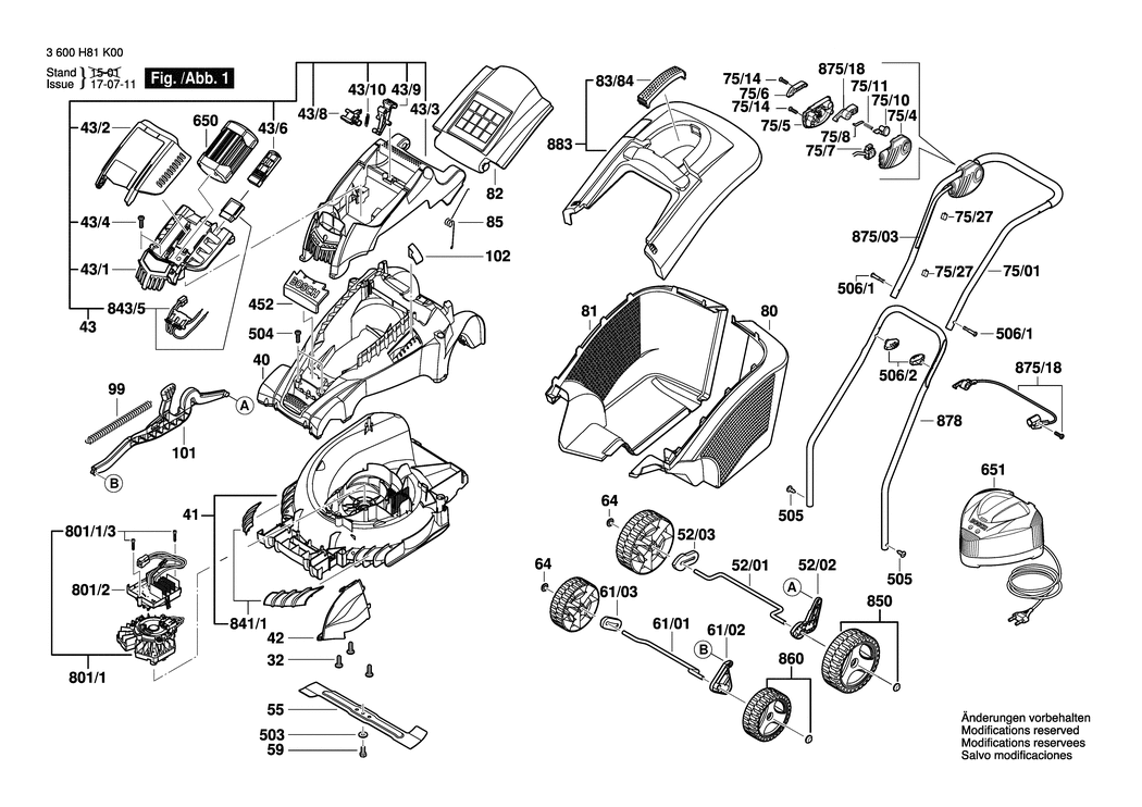 Bosch ROTAK 43 LI / 3600H81K02 / --- 36 Volt Spare Parts