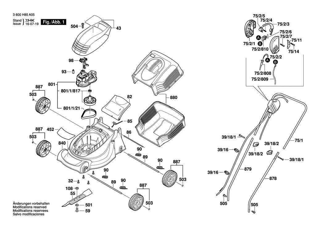 Bosch ROTAK 1000 / 3600H85A05 / EU 230 Volt Spare Parts