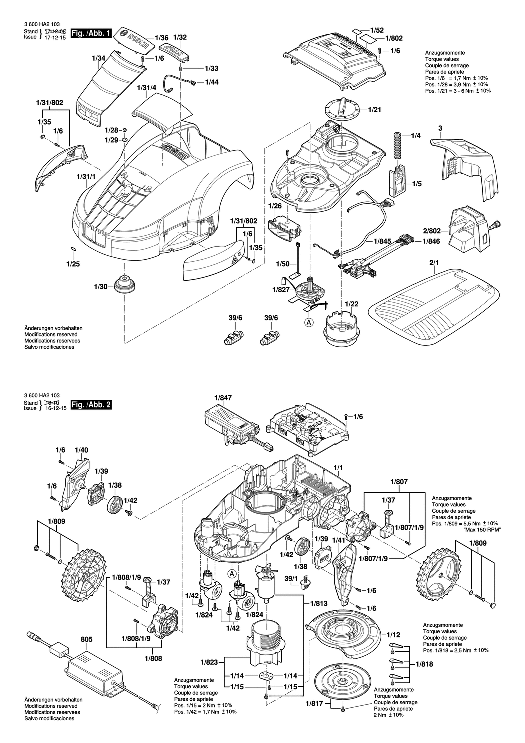 Bosch Indego 800 / 3600HA2103 / EU 230 Volt Spare Parts