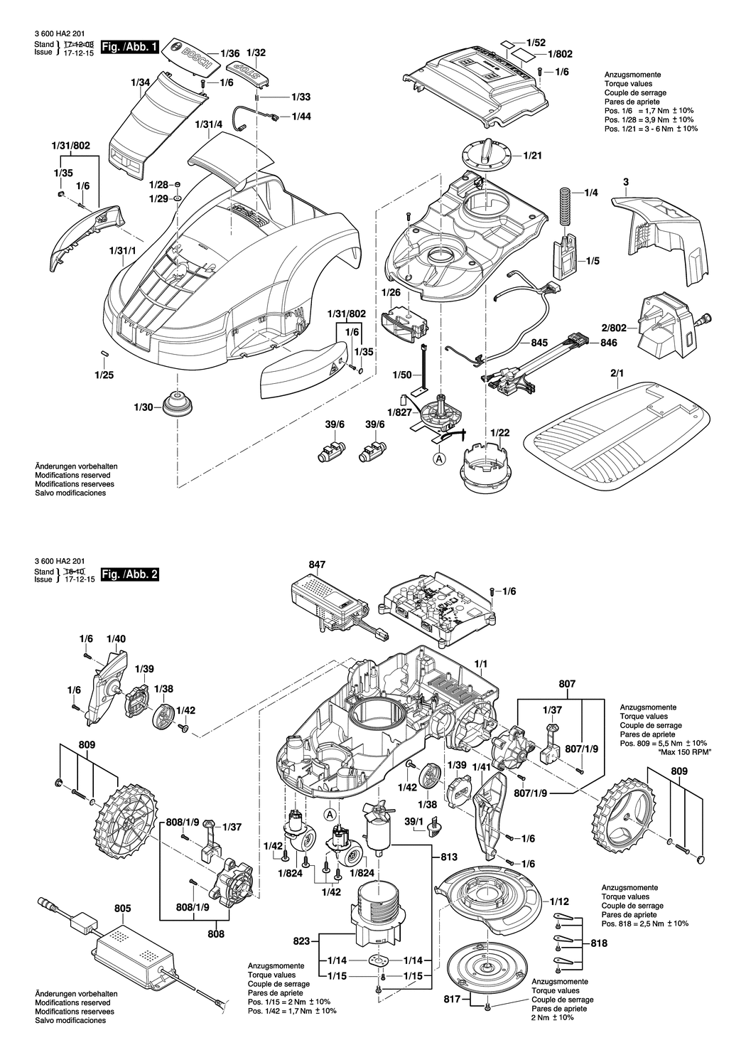 Bosch Indego 1300 / 3600HA2201 / EU 230 Volt Spare Parts