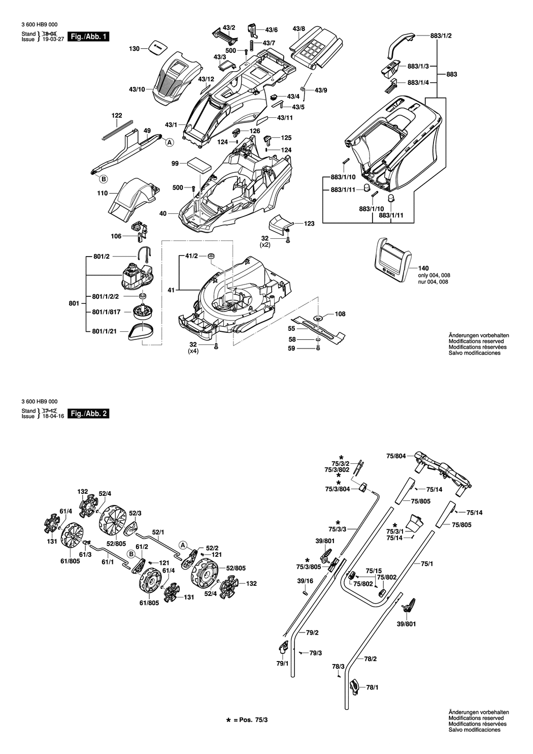 Bosch UniversalRotak 580 / 3600HB9103 / EU 230 Volt Spare Parts