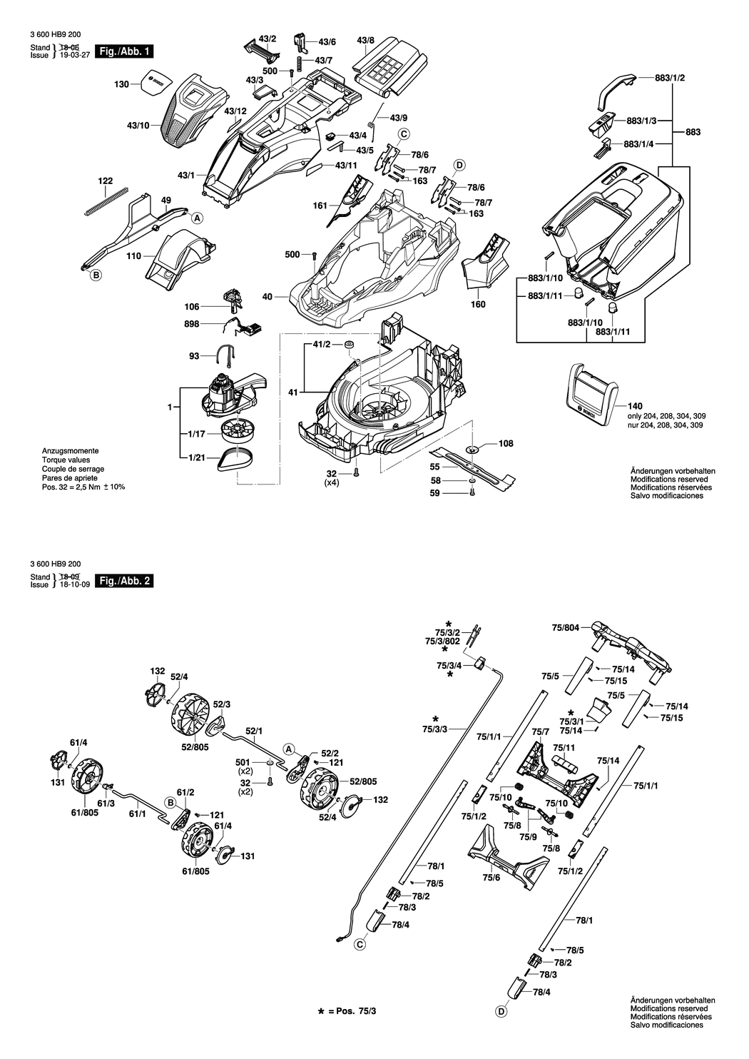 Bosch AdvancedRotak 750 / 3600HB9300 / EU 230 Volt Spare Parts