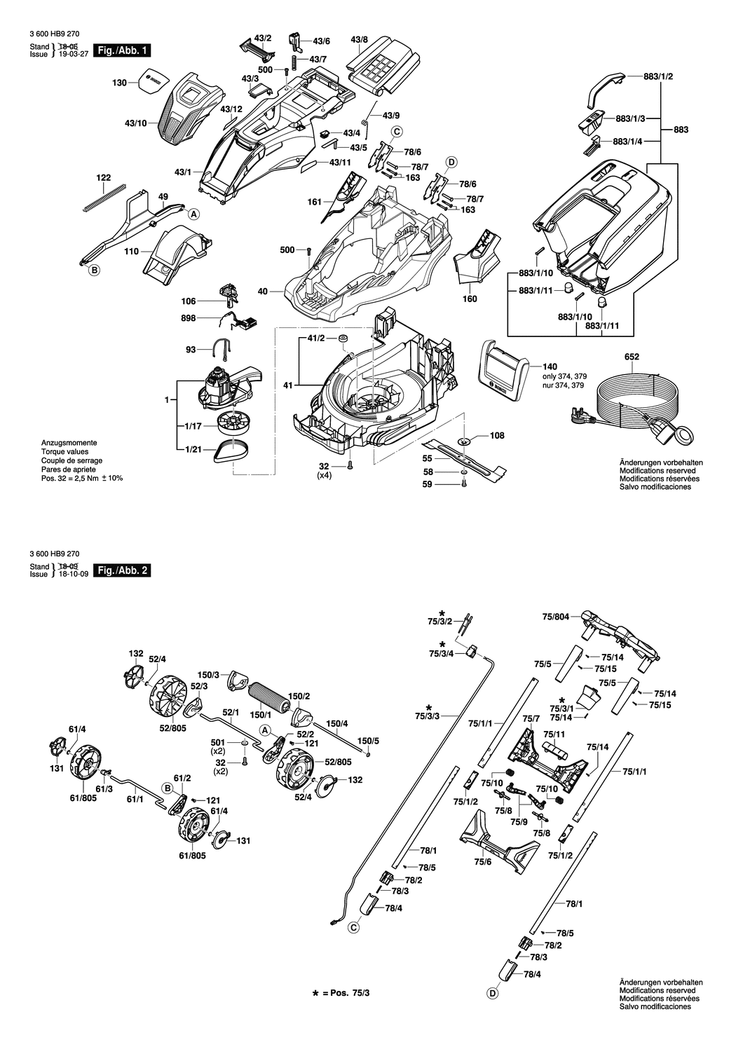 Bosch AdvancedRotak 770 / 3600HB9372 / GB 230 Volt Spare Parts