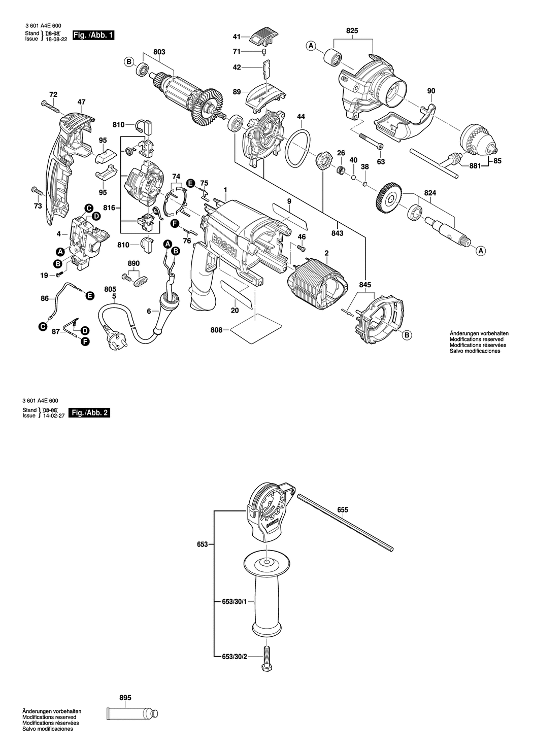 Bosch GSB 16 RE / 3601A4E600 / EU 230 Volt Spare Parts