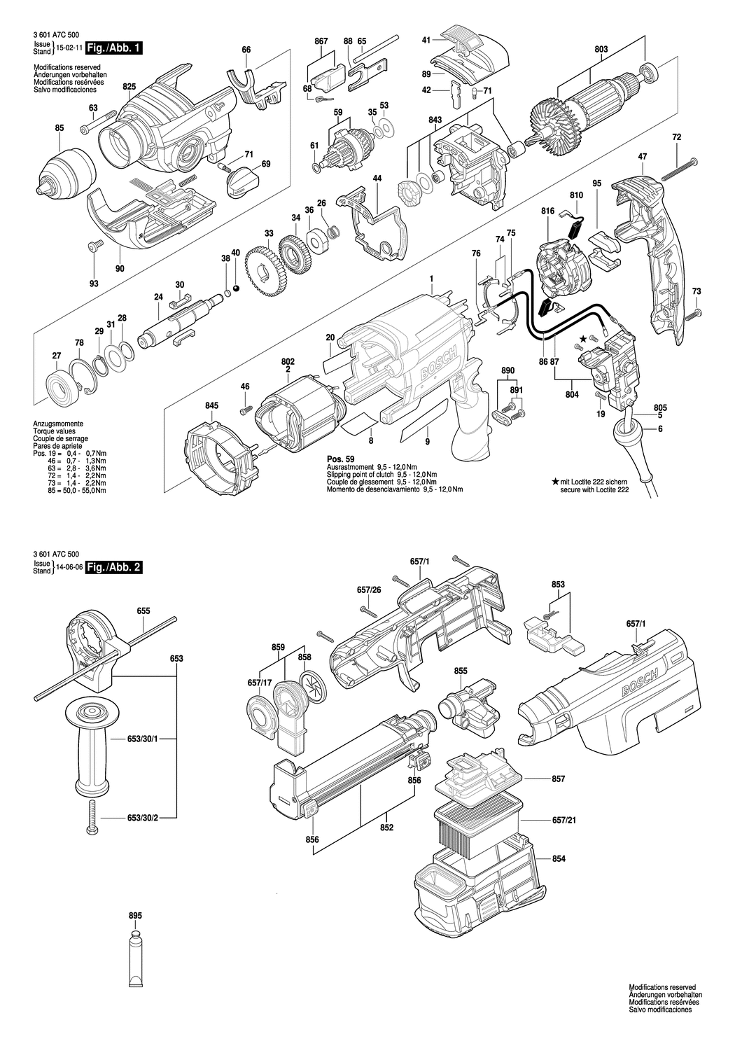 Bosch GSB 19-2 REA / 3601A7C500 / EU 230 Volt Spare Parts