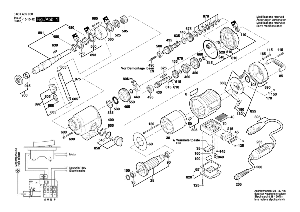 Bosch GDB 350 WE / 3601A89970 / GB 230 Volt Spare Parts