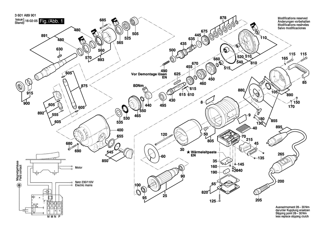 Bosch GDB 350 WE / 3601A89971 / GB 230 Volt Spare Parts