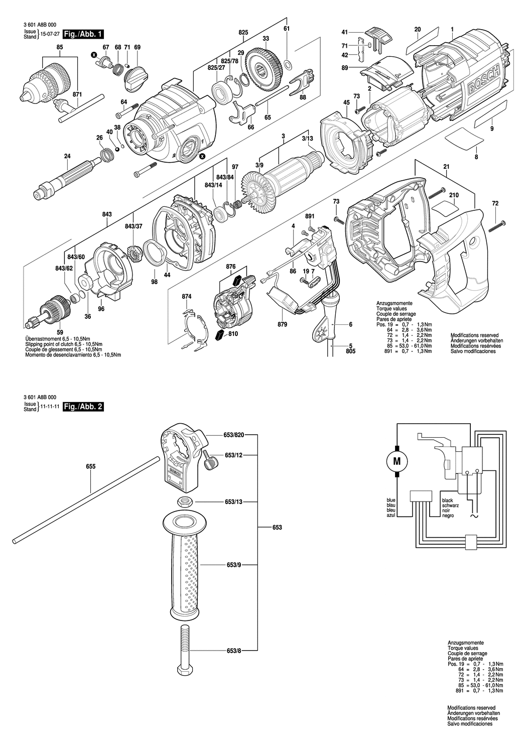 Bosch GSB 162-2 RE / 3601A8B030 / CH 230 Volt Spare Parts