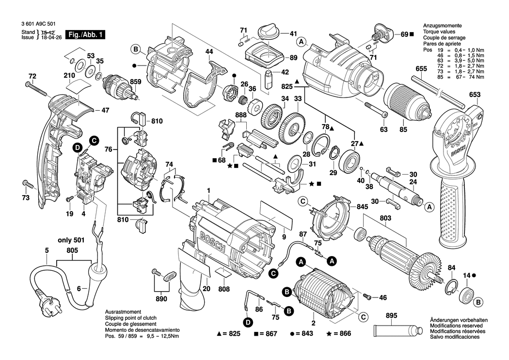 Bosch GSB 21-2 RE / 3601A9C561 / GB 110 Volt Spare Parts