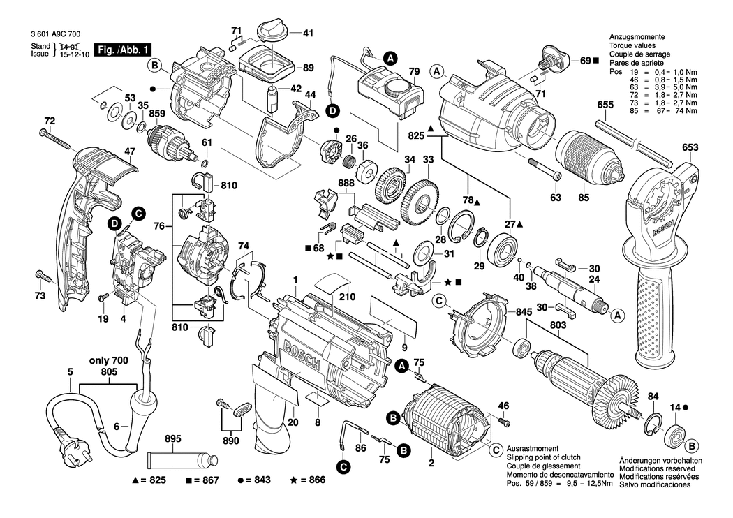 Bosch GSB 21-2 RCT / 3601A9C760 / GB 110 Volt Spare Parts