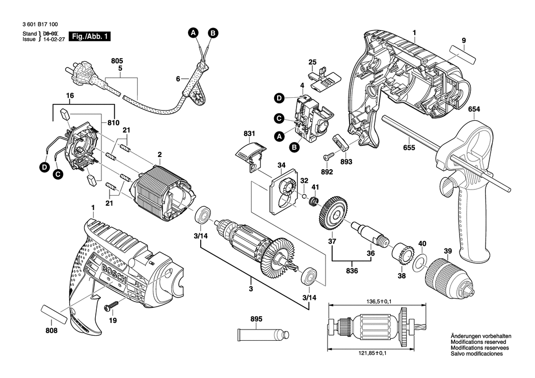 Bosch GSB 13 RE / 3601B17130 / CH 230 Volt Spare Parts