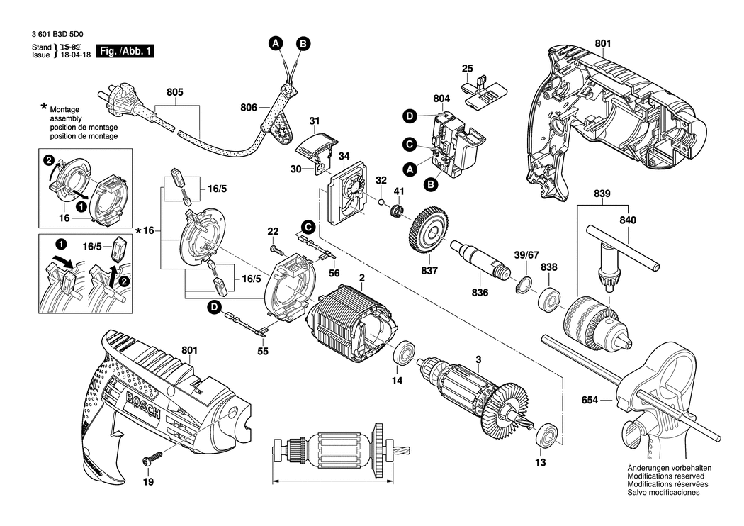 Bosch GSB 13 RE / 3601B3D5H0 / --- 220 Volt Spare Parts