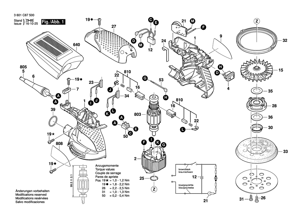 Bosch GEX 125-1 AE / 3601C87570 / GB 230 Volt Spare Parts