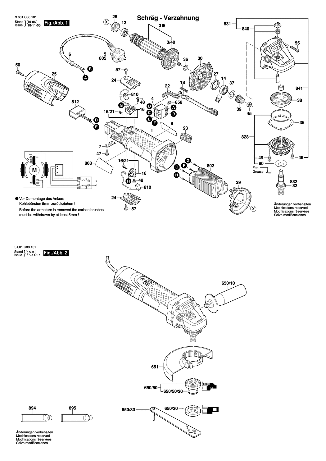 Bosch GWS 7-115 / 3601C88171 / GB 230 Volt Spare Parts