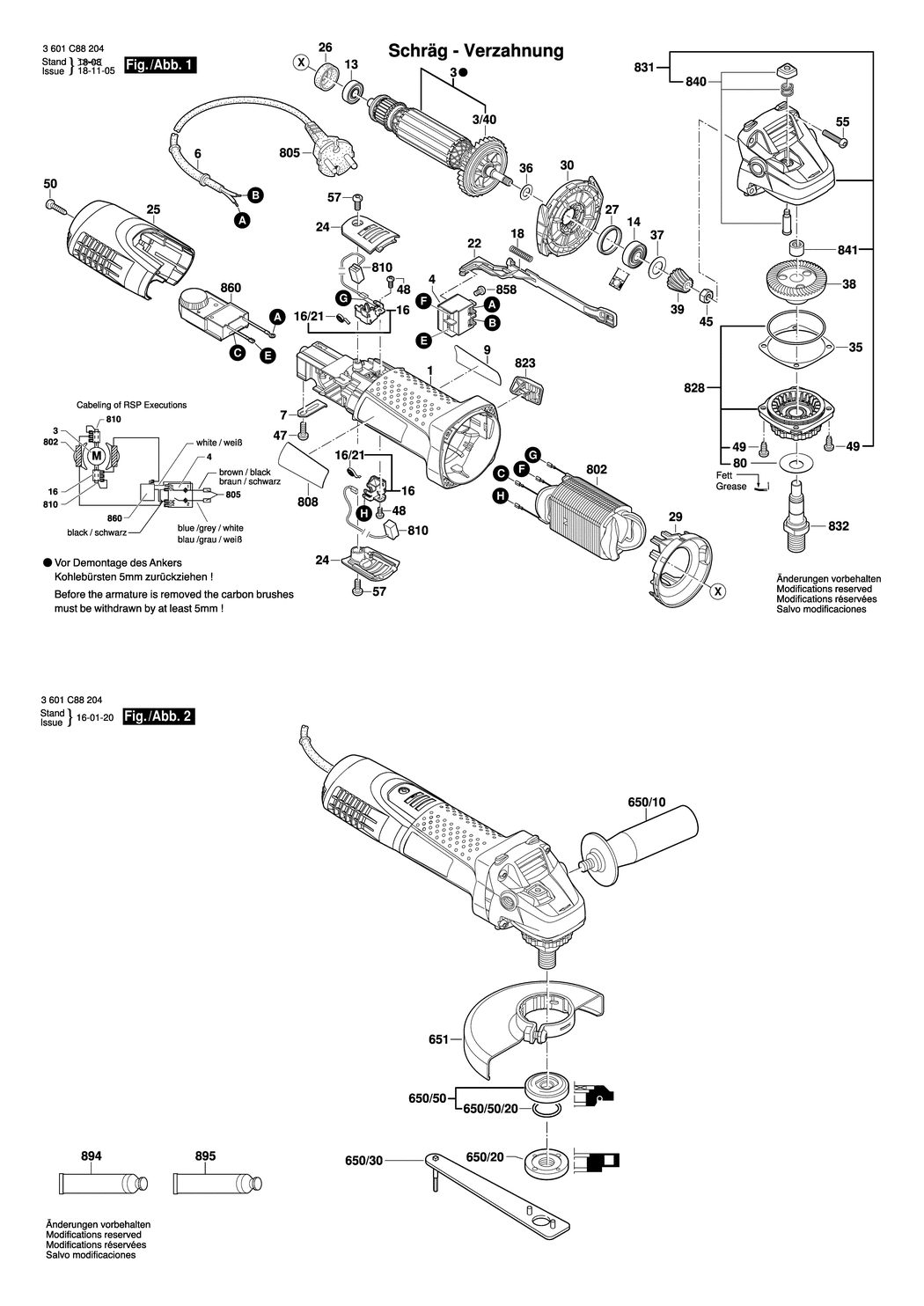Bosch GWS 7-115 E / 3601C88204 / EU 230 Volt Spare Parts