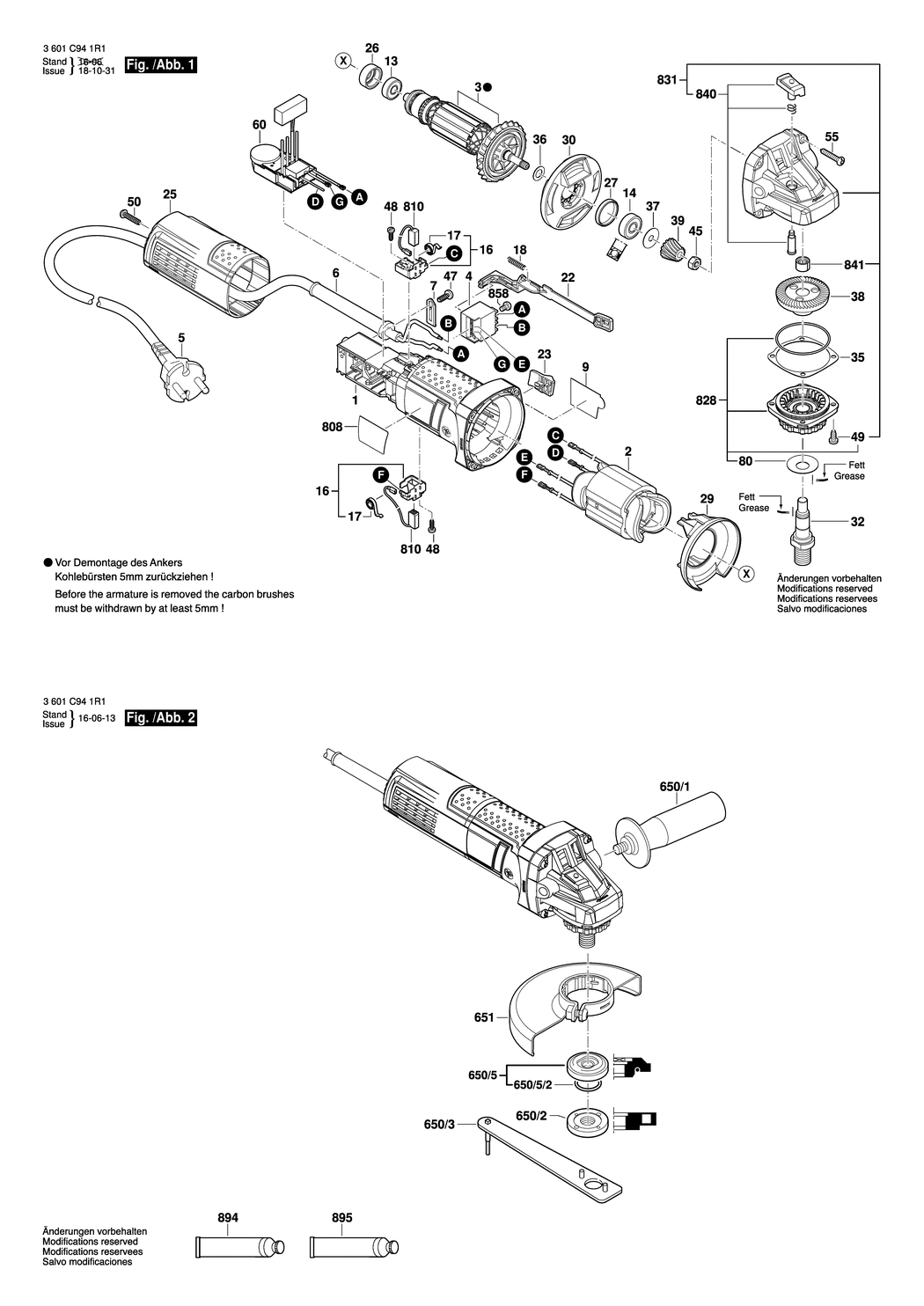 Bosch GWS 750-115 E / 3601C941R1 / --- 220 Volt Spare Parts