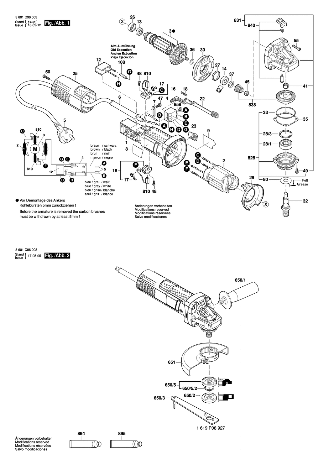 Bosch GWS 9-125 / 3601C96004 / EU 230 Volt Spare Parts
