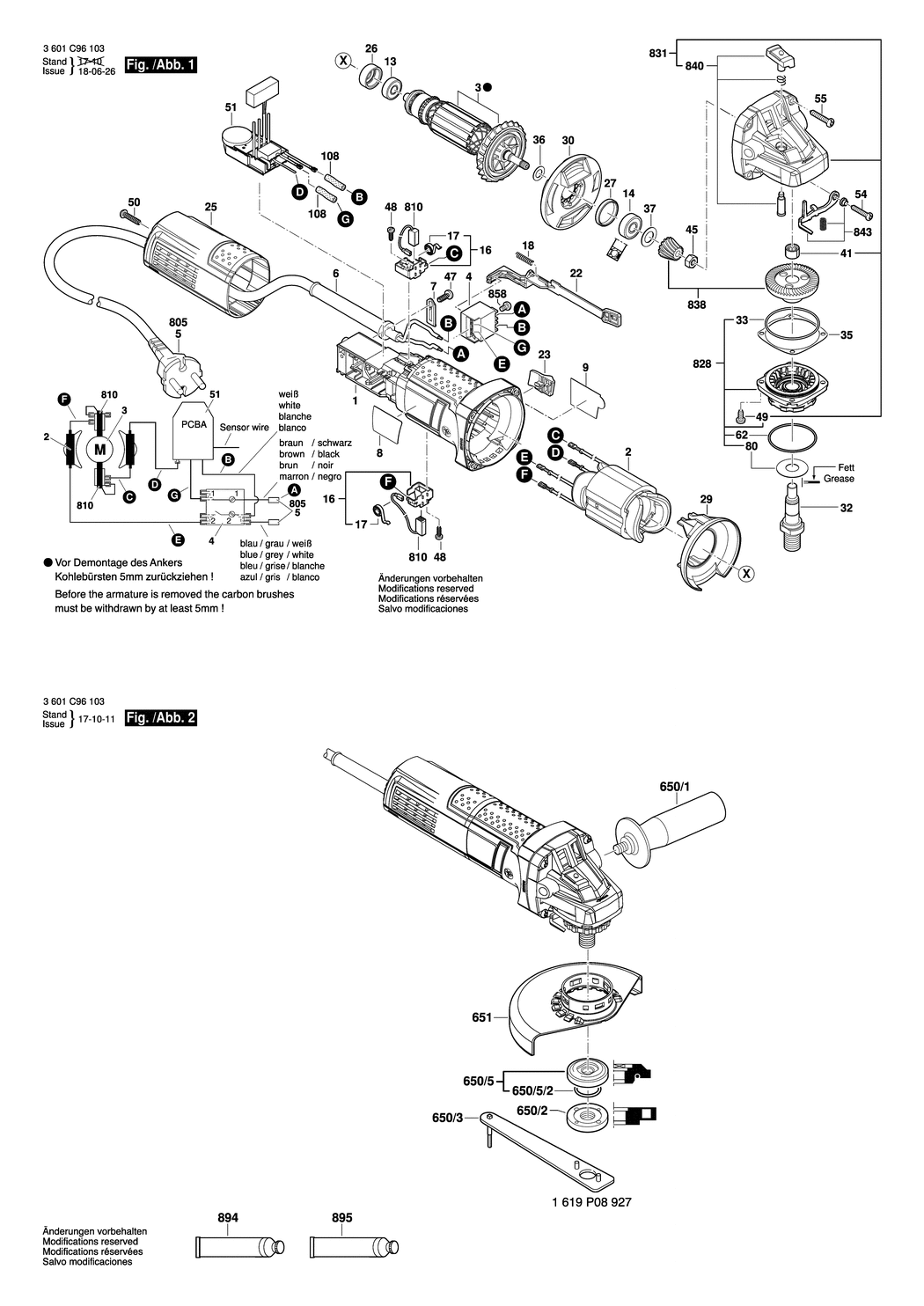 Bosch GWS 9-115 S / 3601C96171 / GB 230 Volt Spare Parts