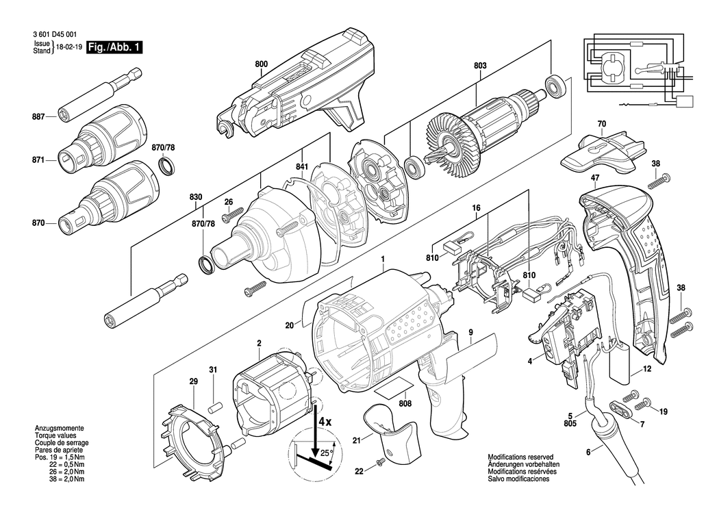 Bosch GSR 6-25 TE / 3601D45001 / EU 230 Volt Spare Parts