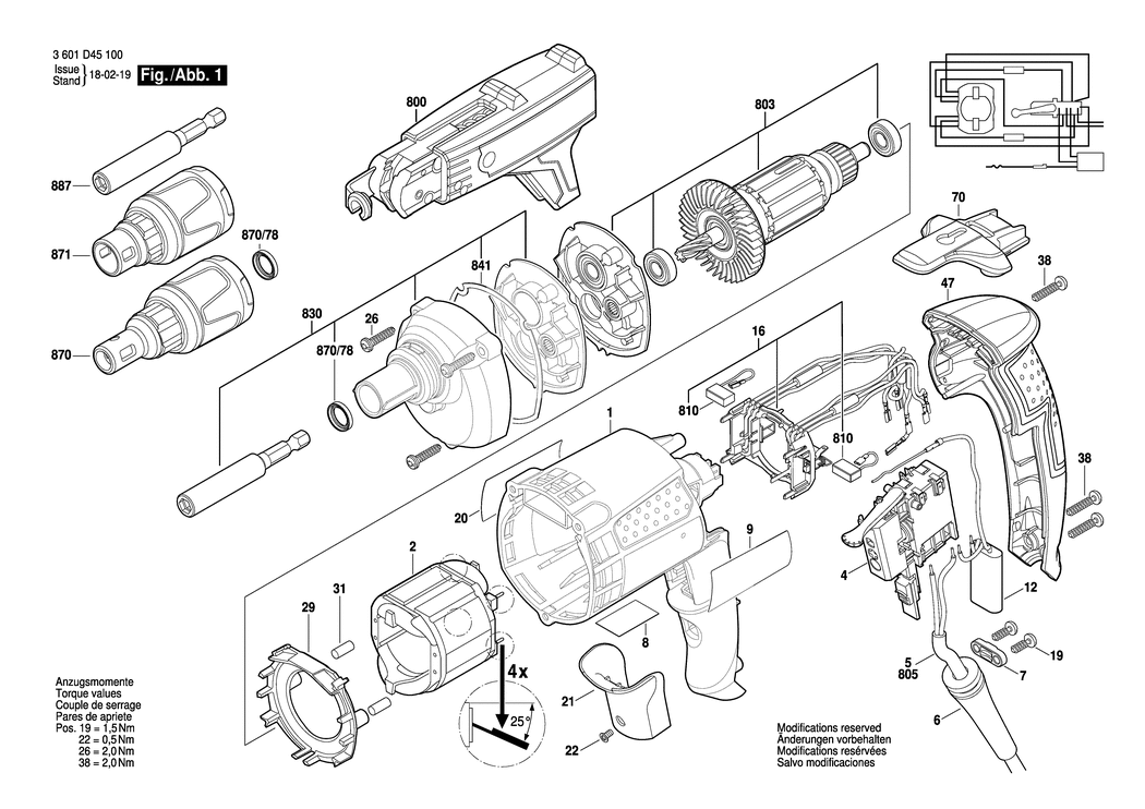 Bosch GSR 6-45 TE / 3601D45100 / EU 230 Volt Spare Parts