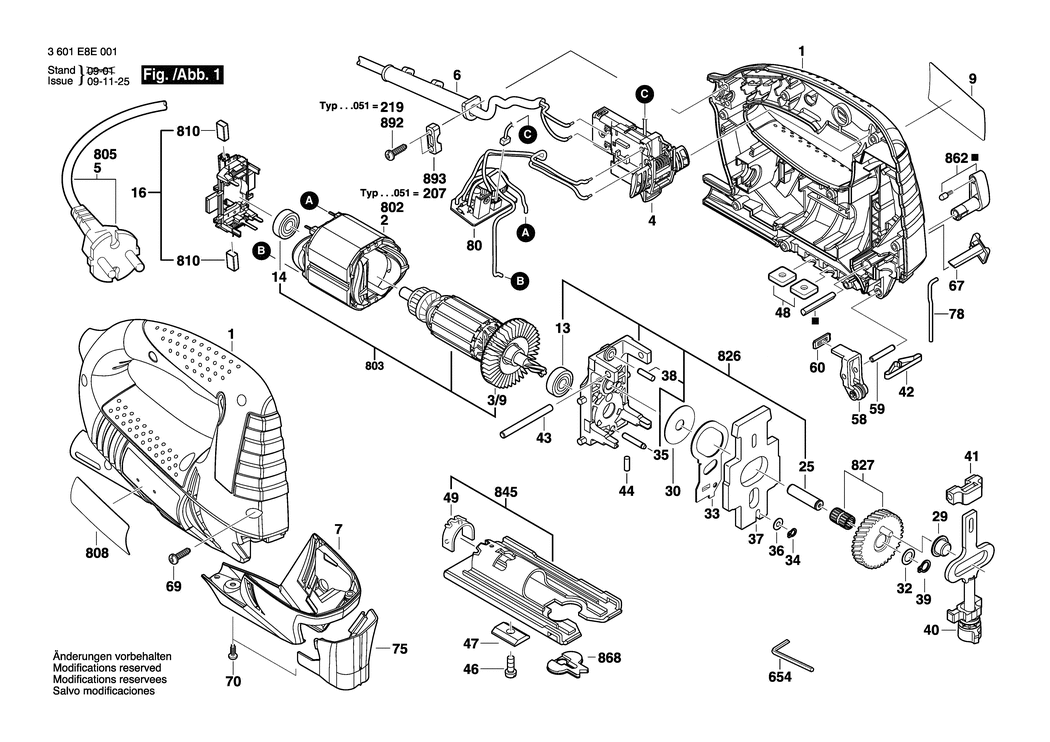 Bosch GST 75 BE / 3601E8E001 / EU 230 Volt Spare Parts