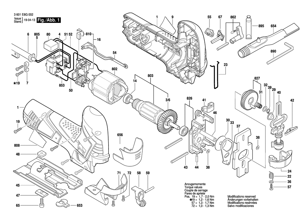 Bosch GST 90 E / 3601E8G002 / EU 230 Volt Spare Parts