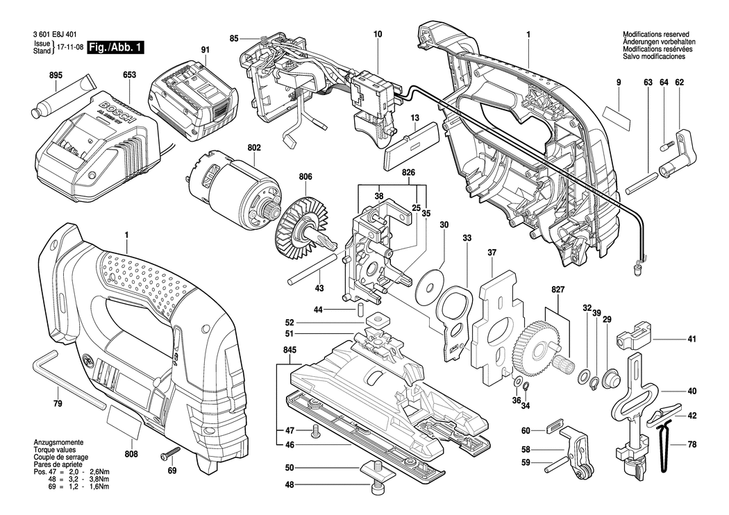 Bosch GST 14.4 V-LI / 3601E8J401 / --- 14.4 Volt Spare Parts