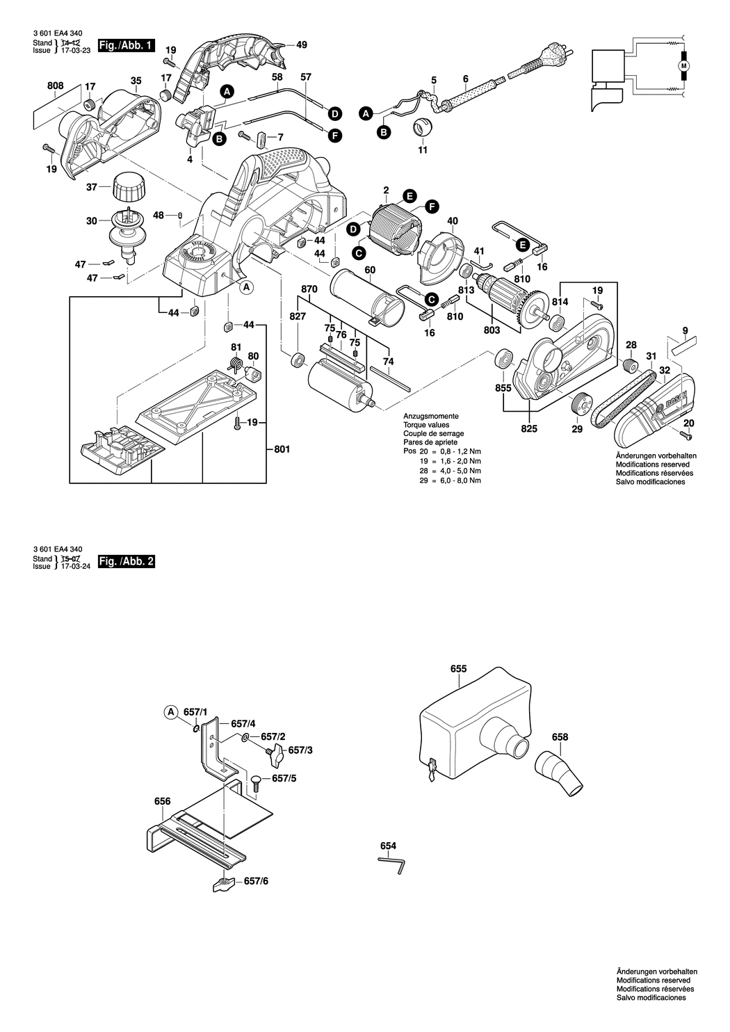 Bosch GHO 26-82 D / 3601EA4330 / CH 230 Volt Spare Parts