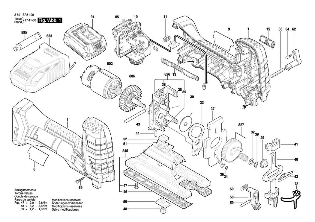 Bosch GST 18 V-LI S / 3601EA5100 / EU 18 Volt Spare Parts
