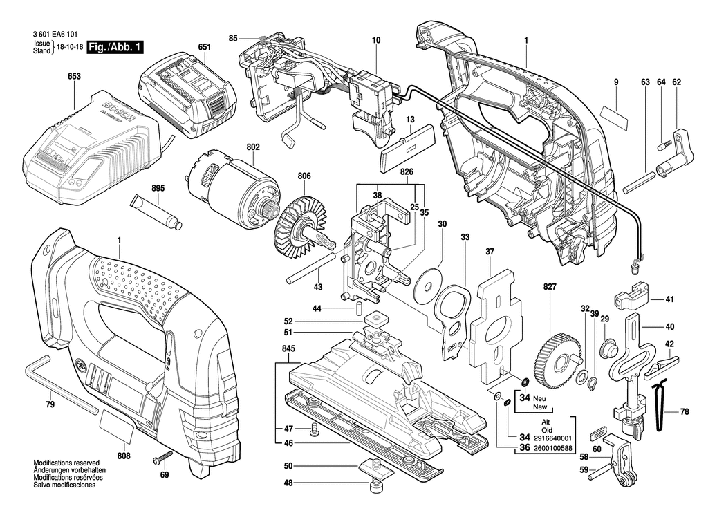 Bosch GST 18 V-LI B / 3601EA6101 / EU 18 Volt Spare Parts