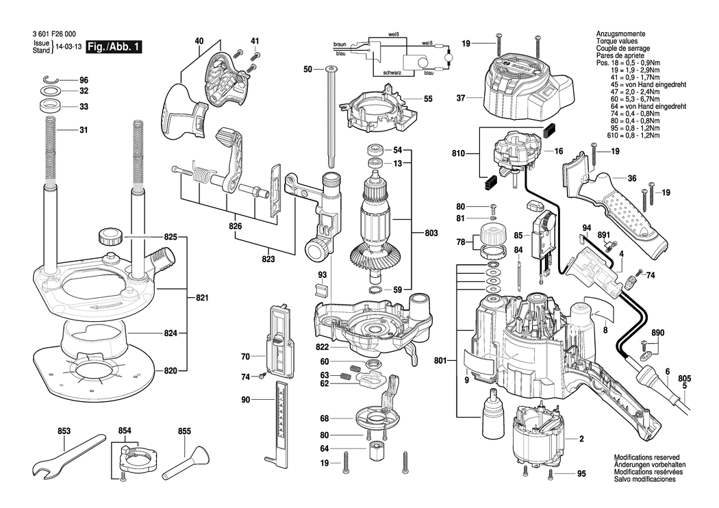 Bosch GOF 1250 CE / 3601F26030 / CH 230 Volt Spare Parts