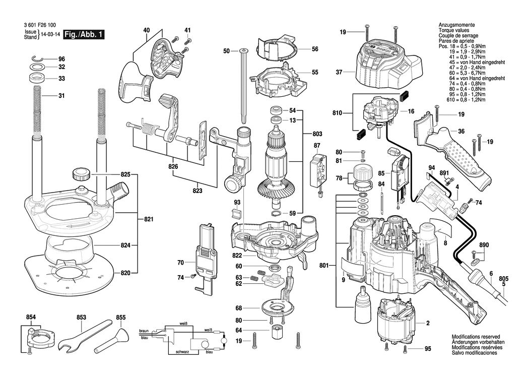 Bosch GOF 1250 LCE / 3601F26131 / CH 230 Volt Spare Parts