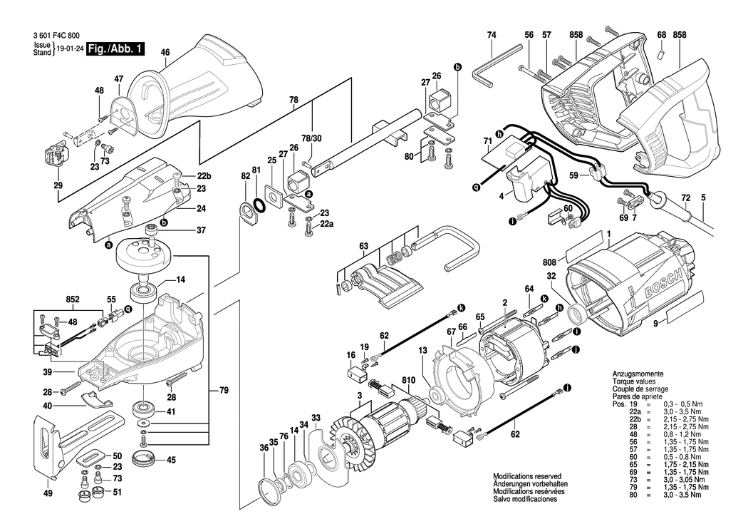 Bosch GSA 1100 E / 3601F4C800 / EU 230 Volt Spare Parts
