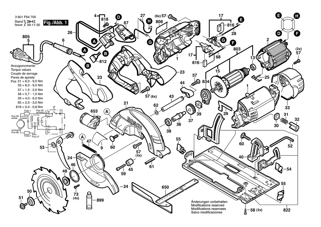 Bosch GKS 55 CE / 3601F64700 / EU 230 Volt Spare Parts