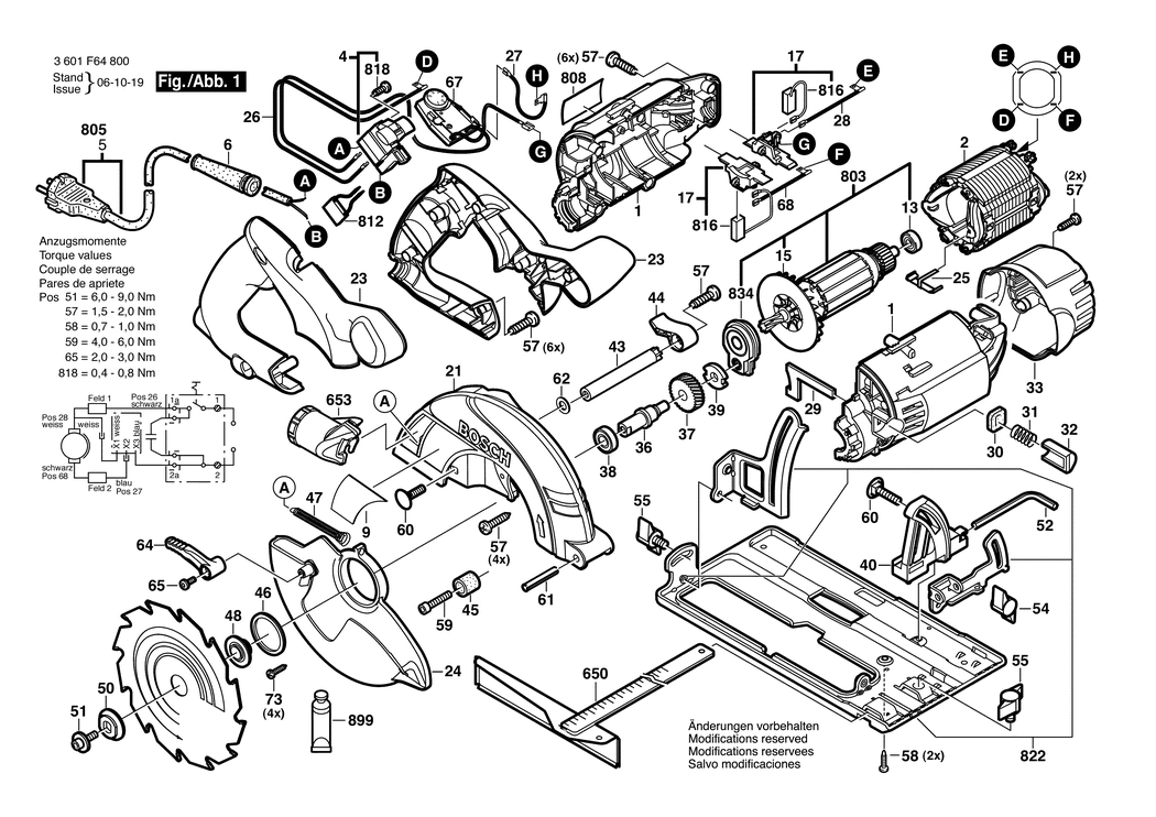 Bosch GKS 55 CE / 3601F64800 / EU 230 Volt Spare Parts