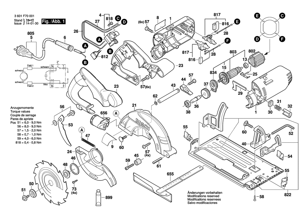 Bosch GKS 160 / 3601F70071 / GB 230 Volt Spare Parts