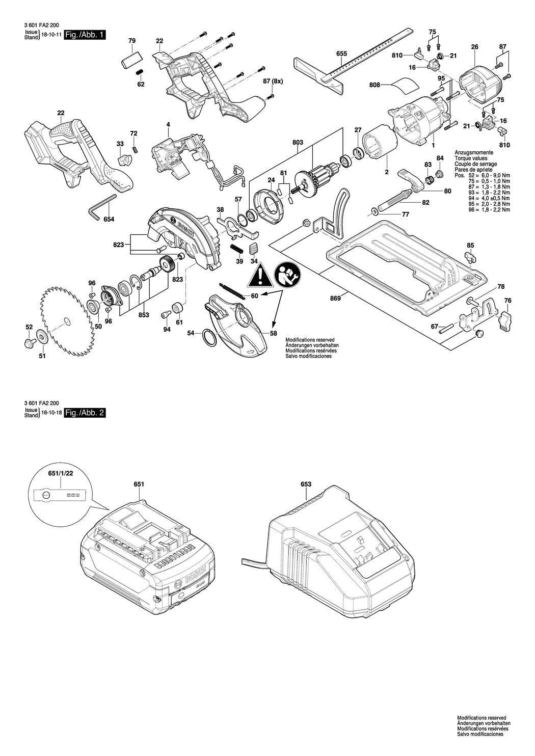 Bosch GKS 18V-57 / 3601FA2200 / EU 18 Volt Spare Parts