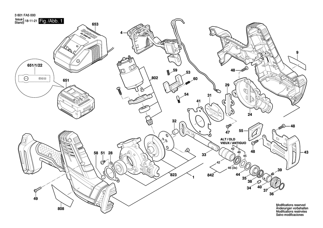 Bosch GSA 18 V-LI C / 3601FA5000 / EU 18 Volt Spare Parts